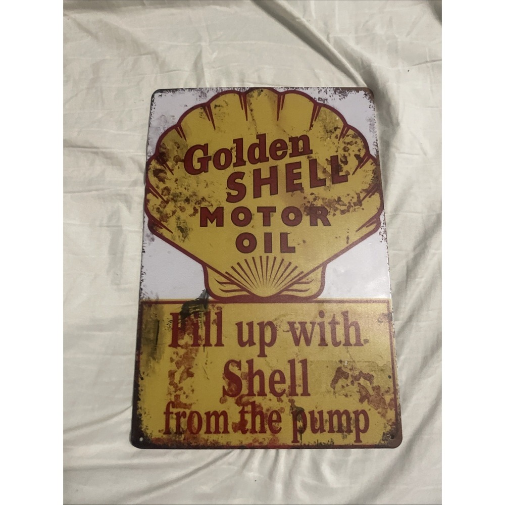 GOLDEN SHELL OIL GASOLINE Metal Sign Man Cave Garage Body Shop Barn Shed